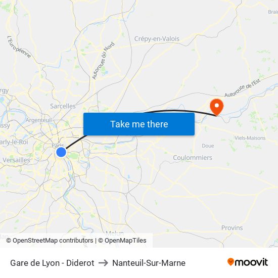 Gare de Lyon - Diderot to Nanteuil-Sur-Marne map