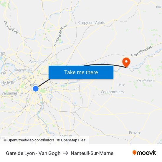 Gare de Lyon - Van Gogh to Nanteuil-Sur-Marne map
