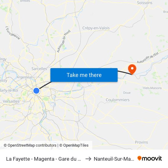 La Fayette - Magenta - Gare du Nord to Nanteuil-Sur-Marne map