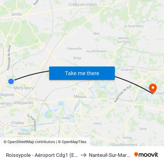 Roissypole - Aéroport Cdg1 (E2) to Nanteuil-Sur-Marne map