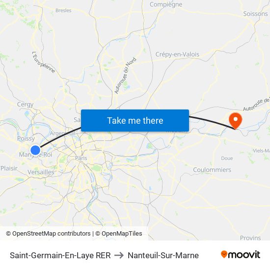 Saint-Germain-En-Laye RER to Nanteuil-Sur-Marne map