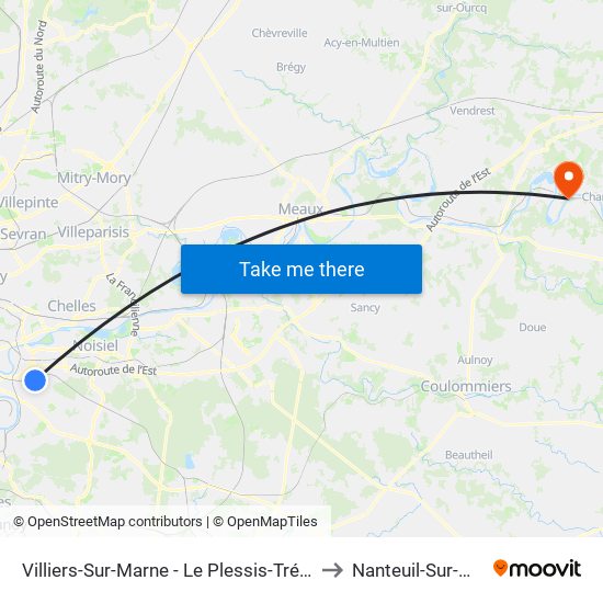 Villiers-Sur-Marne - Le Plessis-Trévise RER to Nanteuil-Sur-Marne map