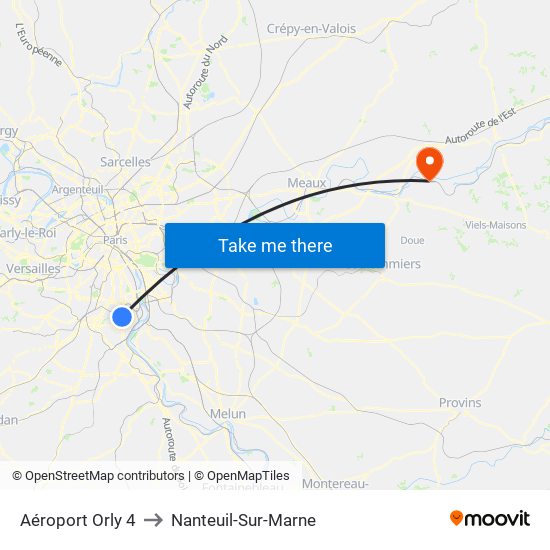 Aéroport Orly 4 to Nanteuil-Sur-Marne map