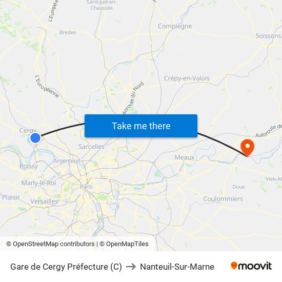 Gare de Cergy Préfecture (C) to Nanteuil-Sur-Marne map