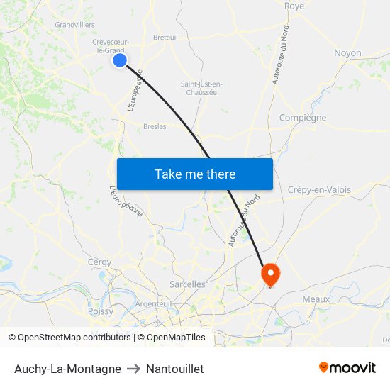 Auchy-La-Montagne to Nantouillet map