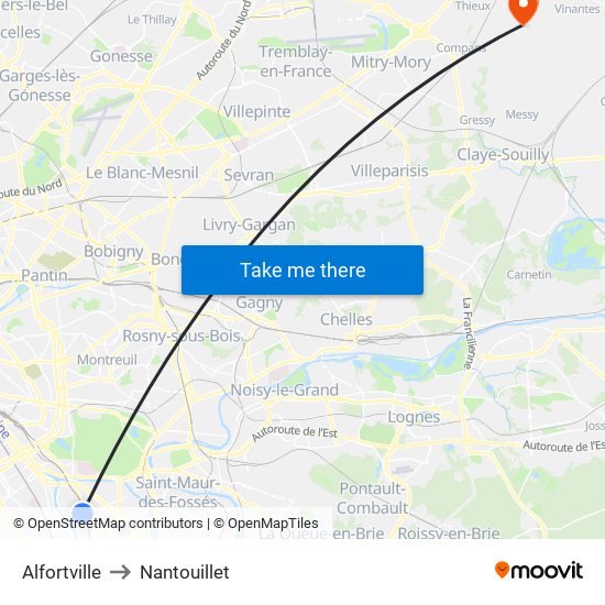 Alfortville to Nantouillet map