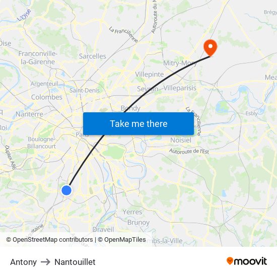Antony to Nantouillet map