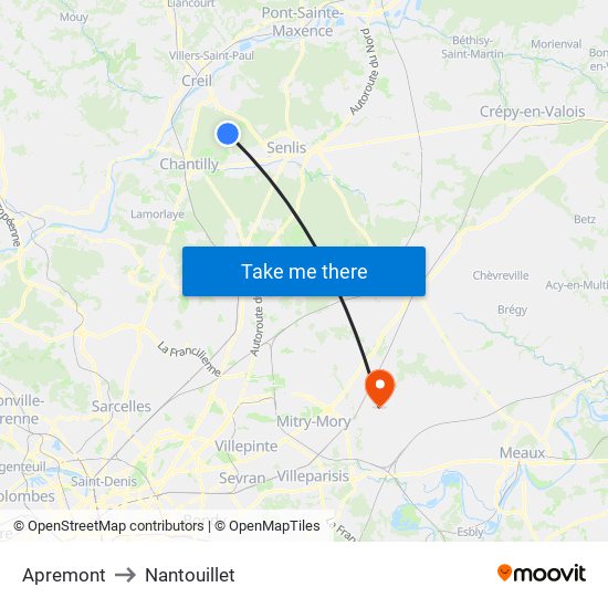 Apremont to Nantouillet map