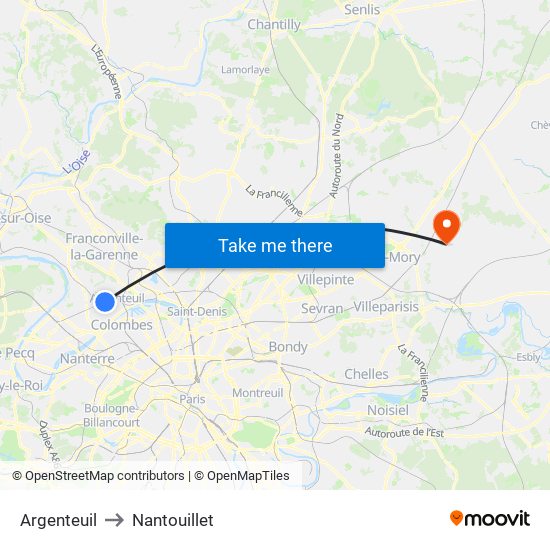 Argenteuil to Nantouillet map