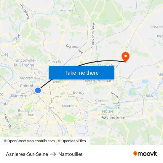 Asnieres-Sur-Seine to Nantouillet map