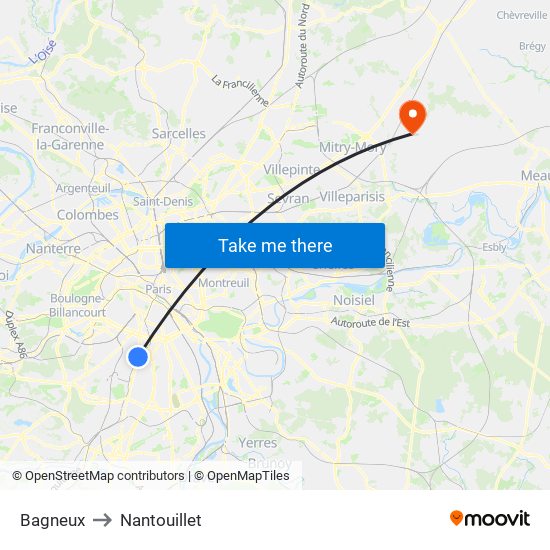 Bagneux to Nantouillet map