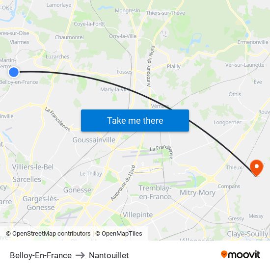 Belloy-En-France to Nantouillet map