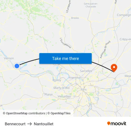 Bennecourt to Nantouillet map