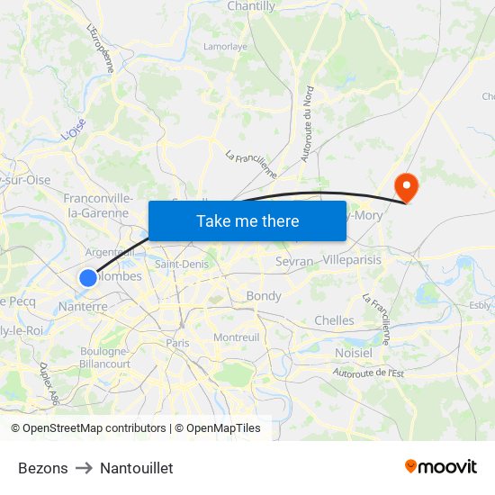 Bezons to Nantouillet map
