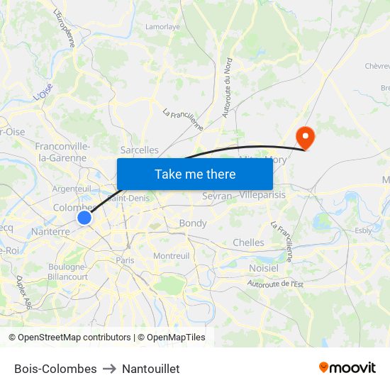 Bois-Colombes to Nantouillet map
