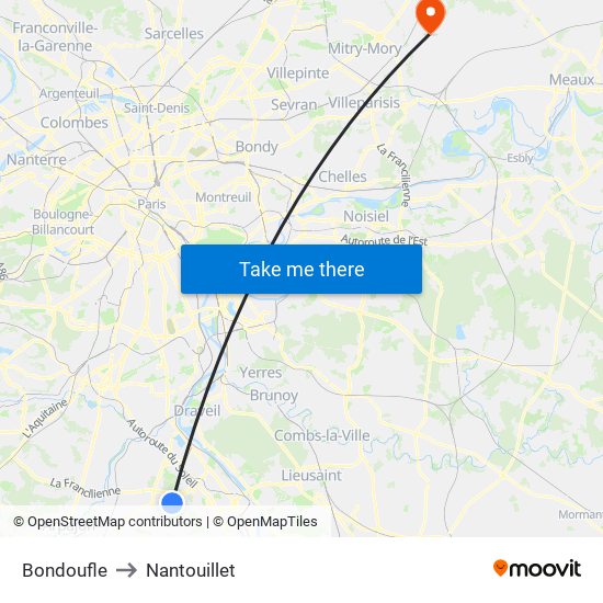Bondoufle to Nantouillet map
