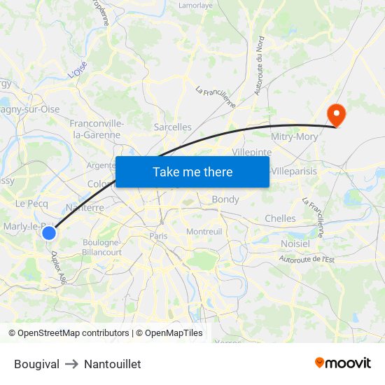 Bougival to Nantouillet map