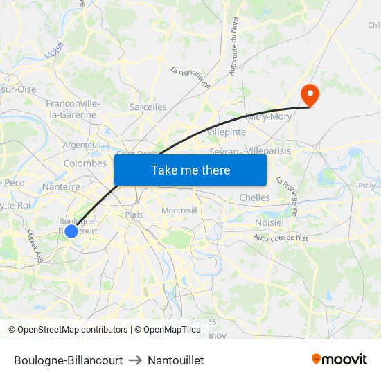 Boulogne-Billancourt to Nantouillet map