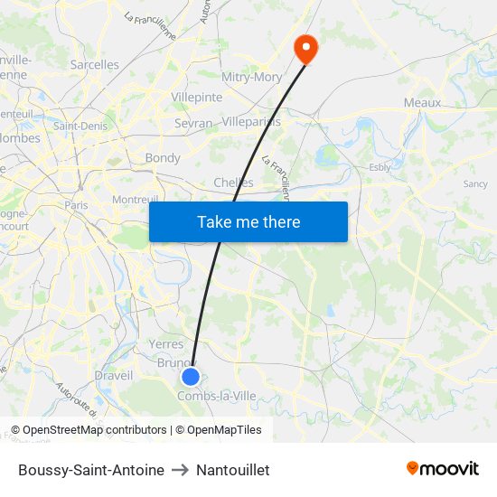 Boussy-Saint-Antoine to Nantouillet map