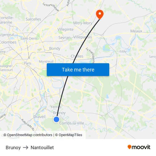 Brunoy to Nantouillet map