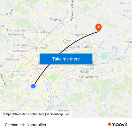 Cachan to Nantouillet map