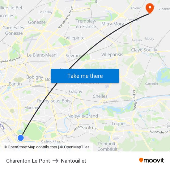 Charenton-Le-Pont to Nantouillet map