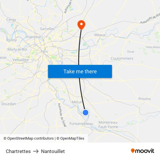 Chartrettes to Nantouillet map
