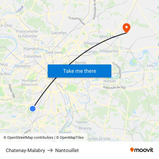 Chatenay-Malabry to Nantouillet map