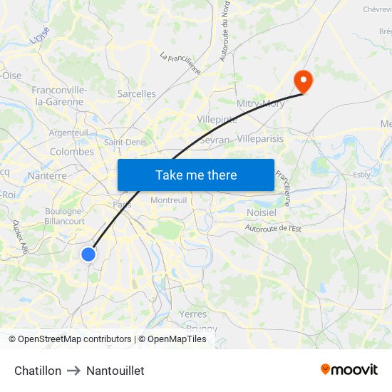 Chatillon to Nantouillet map