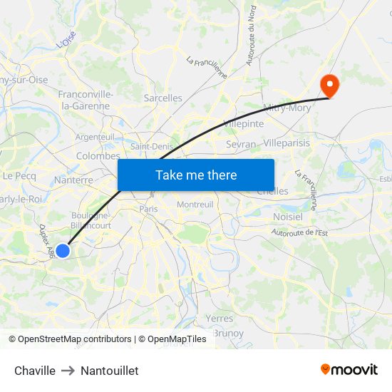 Chaville to Nantouillet map