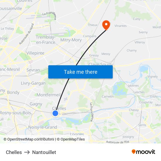 Chelles to Nantouillet map