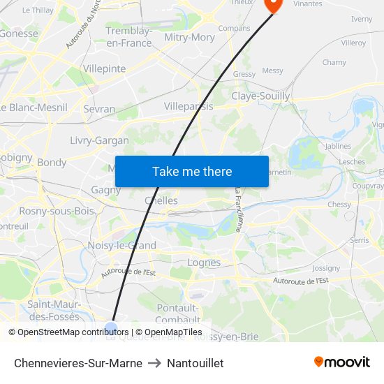 Chennevieres-Sur-Marne to Nantouillet map