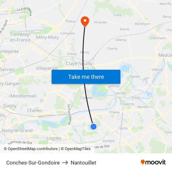 Conches-Sur-Gondoire to Nantouillet map