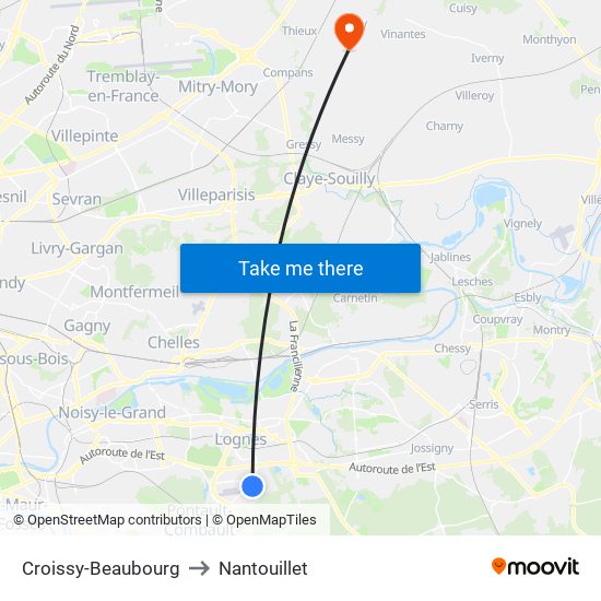 Croissy-Beaubourg to Nantouillet map