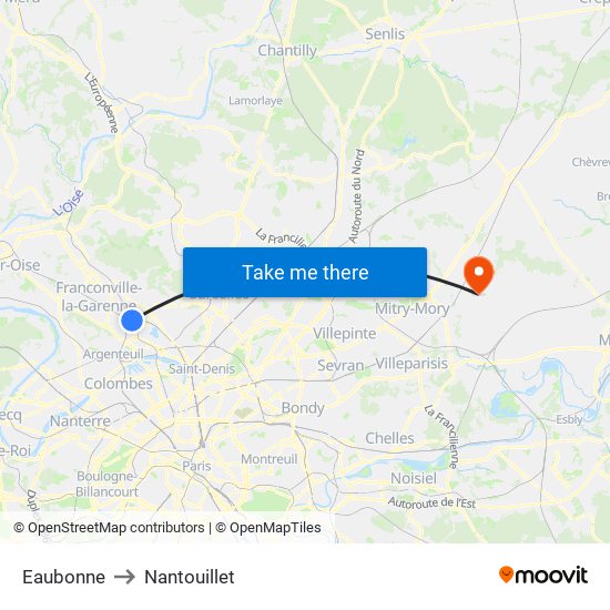 Eaubonne to Nantouillet map