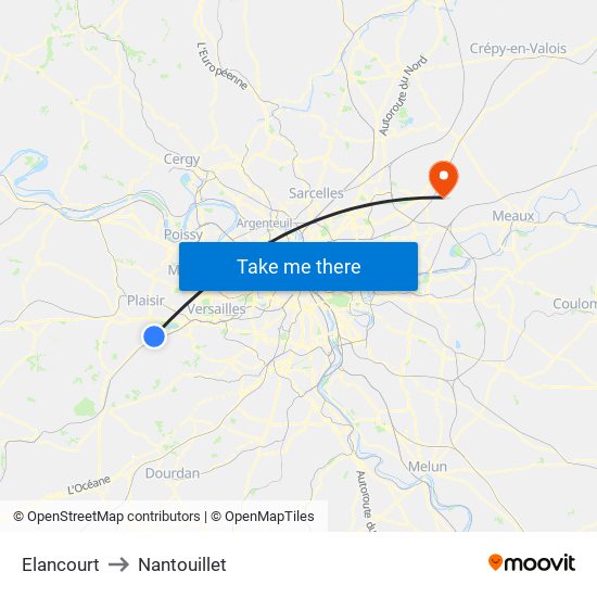 Elancourt to Nantouillet map