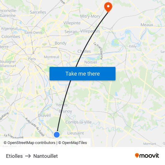 Etiolles to Nantouillet map