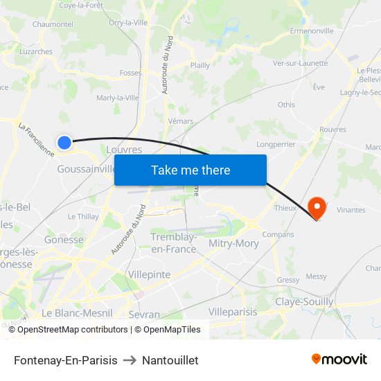 Fontenay-En-Parisis to Nantouillet map