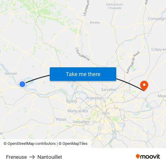Freneuse to Nantouillet map