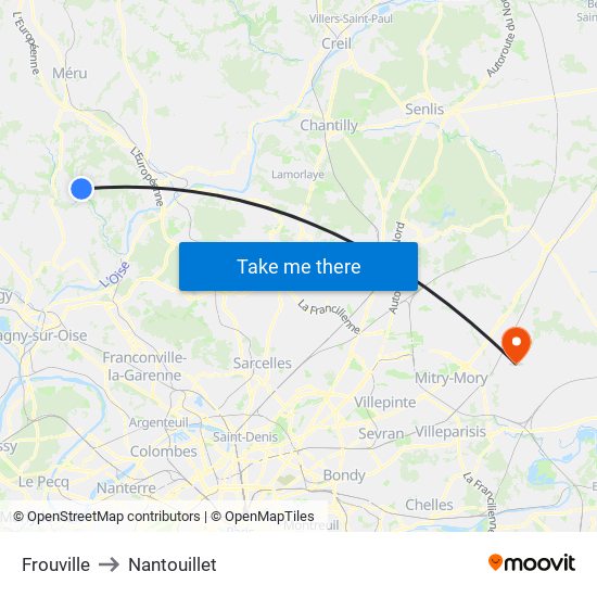 Frouville to Nantouillet map