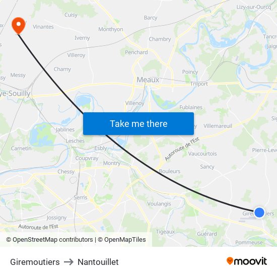 Giremoutiers to Nantouillet map