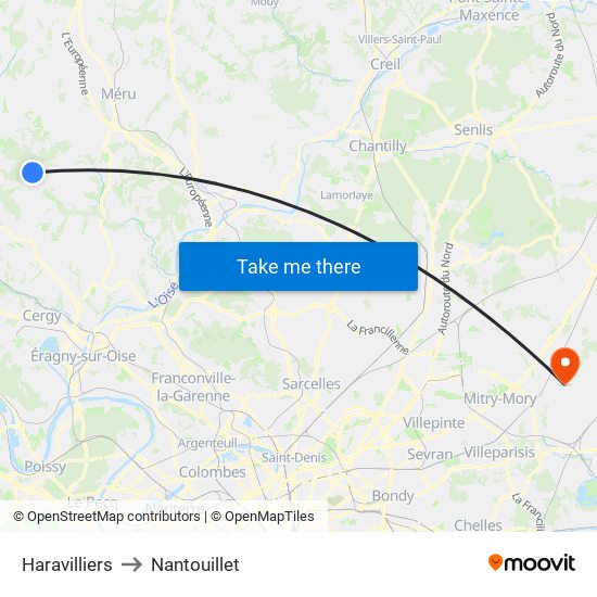 Haravilliers to Nantouillet map