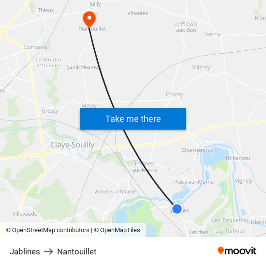 Jablines to Nantouillet map