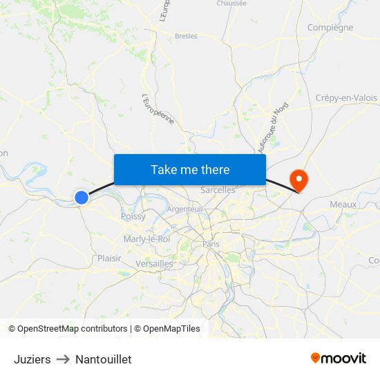 Juziers to Nantouillet map