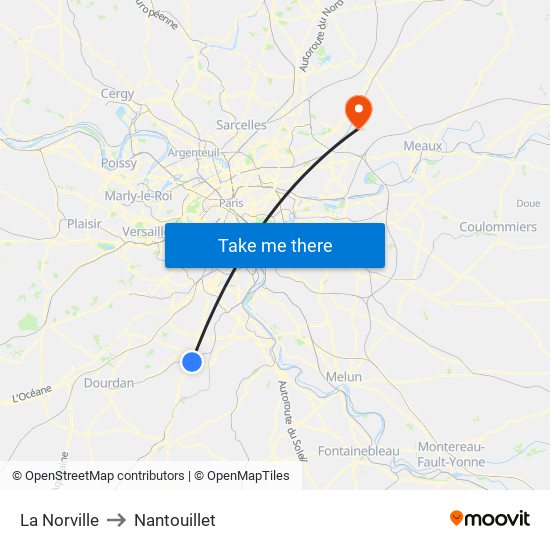 La Norville to Nantouillet map
