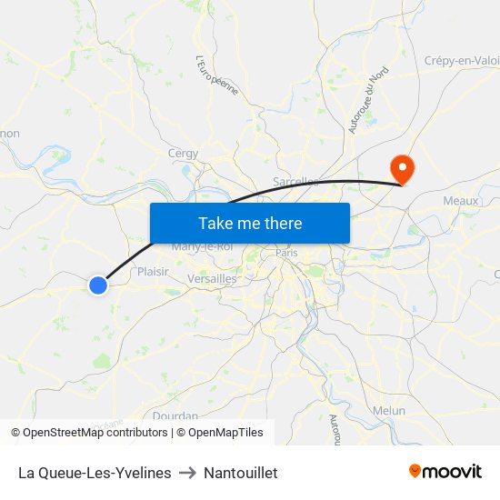 La Queue-Les-Yvelines to Nantouillet map