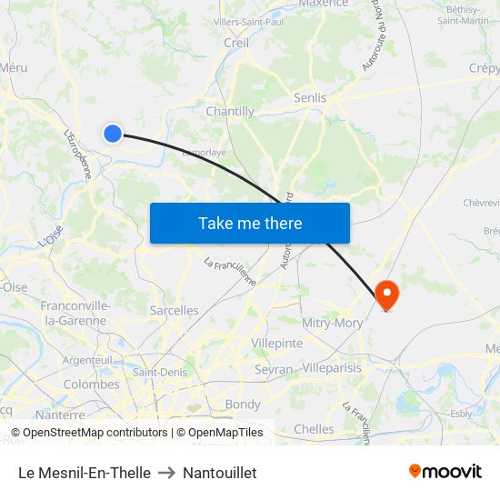 Le Mesnil-En-Thelle to Nantouillet map