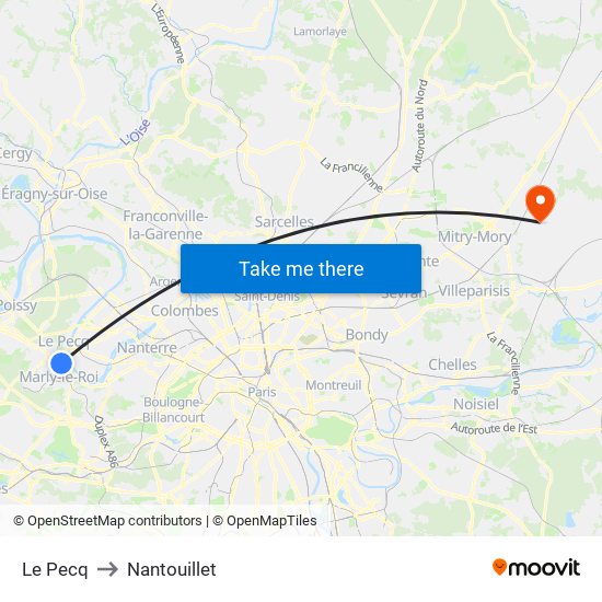 Le Pecq to Nantouillet map