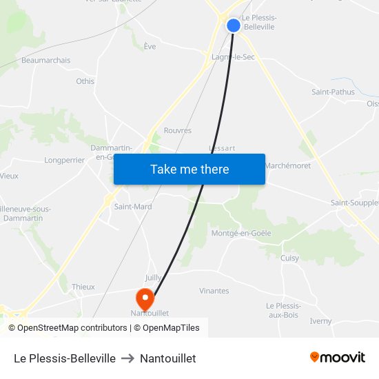 Le Plessis-Belleville to Nantouillet map