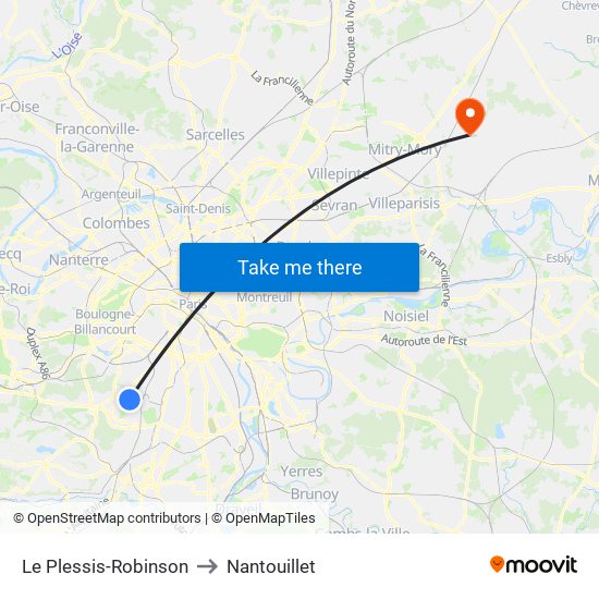 Le Plessis-Robinson to Nantouillet map